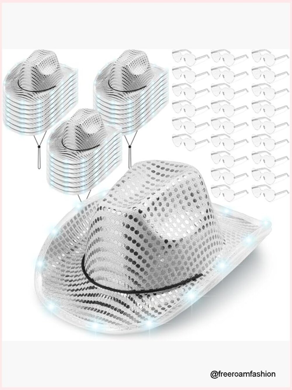 LED Light Up Cowboy Hat with Heart Sunglasses for Costume Party